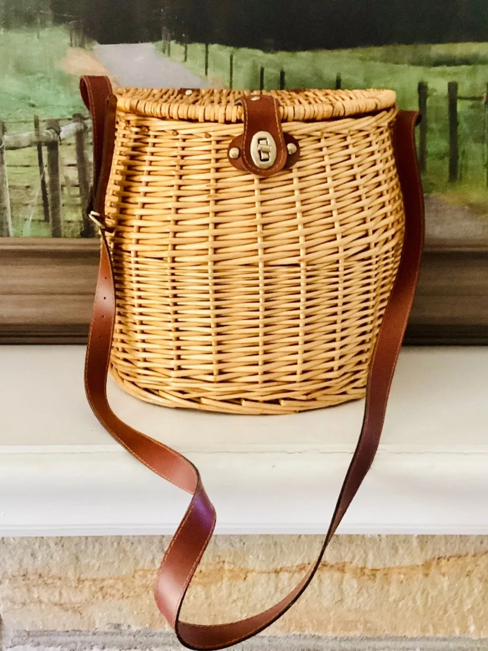 Wicker Mushroom Foraging Basket Crossbody Bag W/lid Shoulder Strap Storage Decor